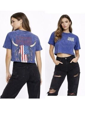 Lynyrd Skynyrd Graphic Band Tee Blue Acid Wash Cotton T-Shirt Size S/P